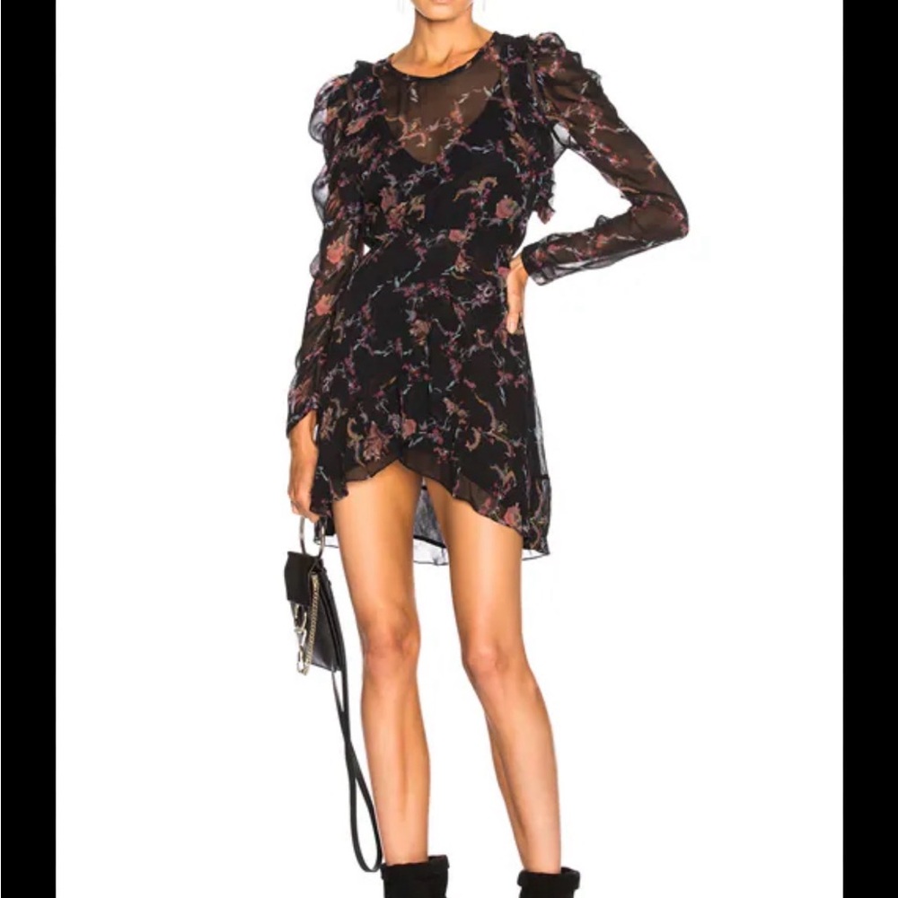 IRO Paris Loxie Floral Print Chiffon Ruffle Mini Dress — Size 34 (US 4)
